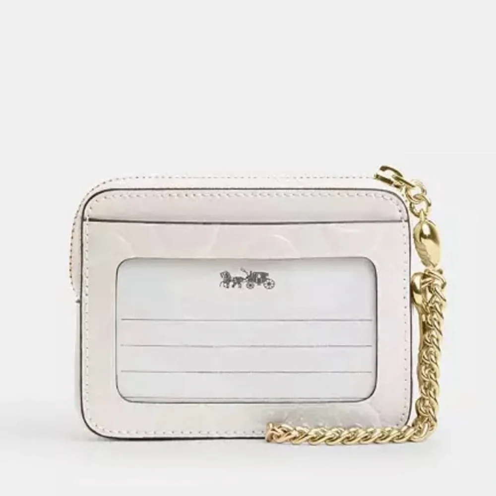 Zip Card Case In Signature Leather With Heart Charm